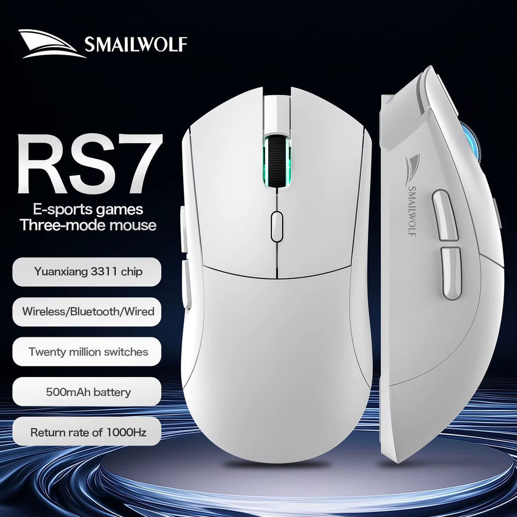 SMAILWOLF RS7 Wireless Gaming Mouse – 3 Modes, Bluetooth, PAW3311, Suitable for Large Hands