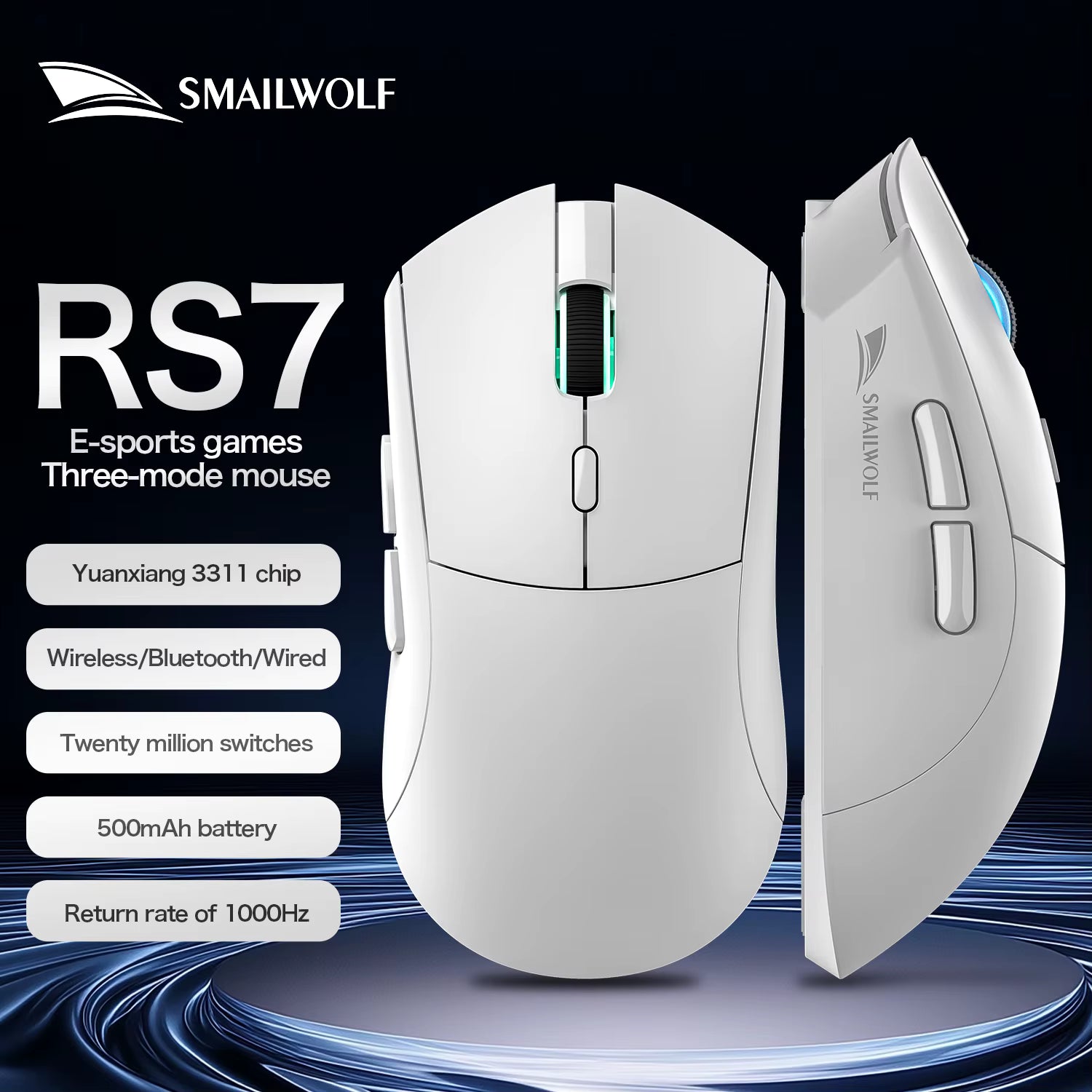 SMAILWOLF RS7 Wireless Gaming Mouse – 3 Modes, Bluetooth, PAW3311, Suitable for Large Hands