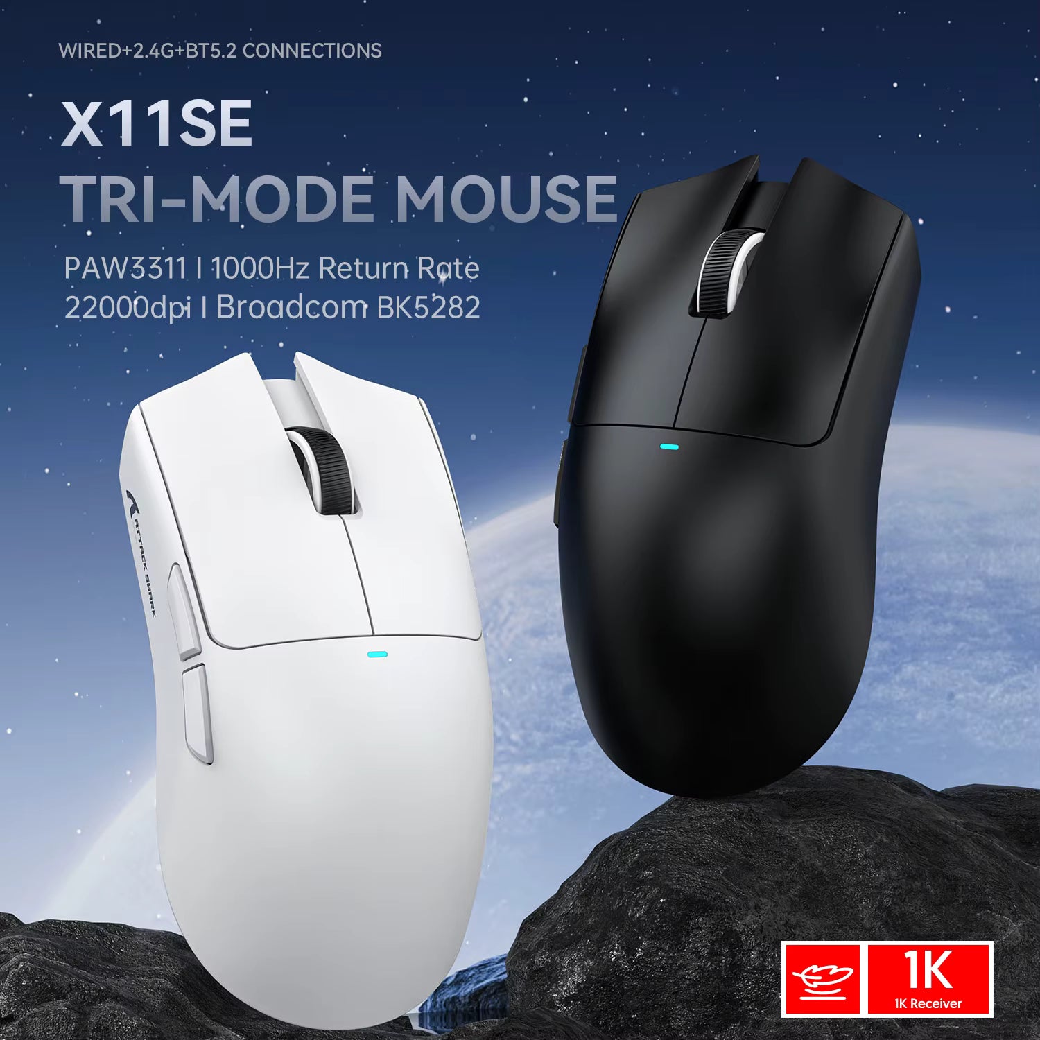 Attack Shark X11 SE Wireless Gaming Mouse – 3 Modes, PAW3311, 22000 DPI